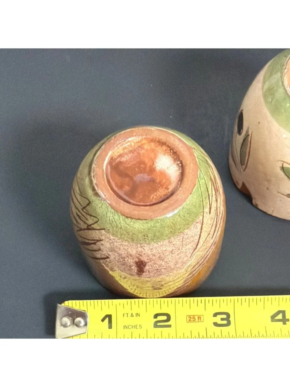 Vintage Hand Painted Signed Greek Art Pottery Candlestick Holder 2 Drinking Cups
